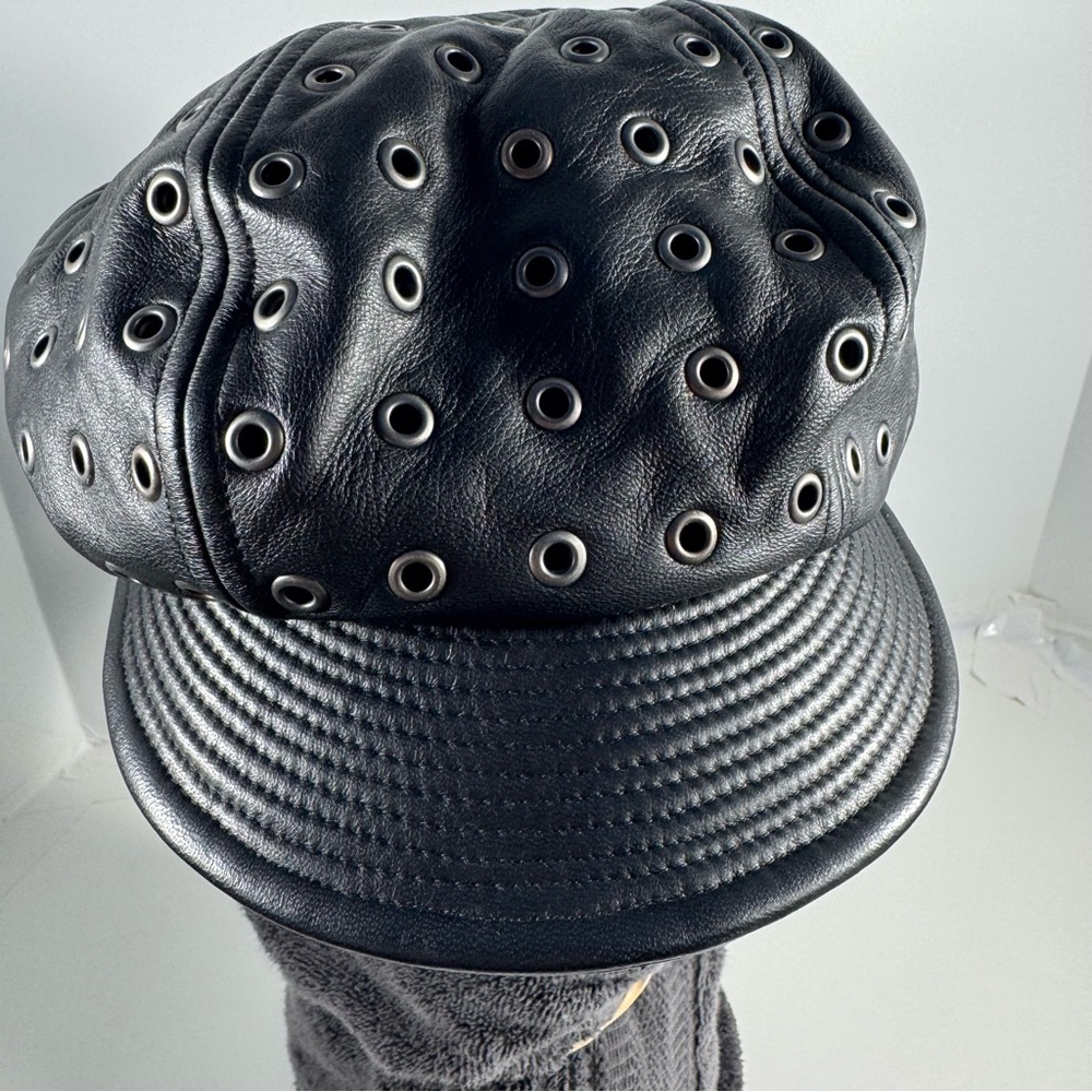 Rare KOKIN Leather Puff-Top Newsboy Metal Grommets ∙ Club Kid Y2K Icon